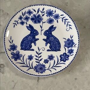 Pier 1 Blue and White Floral Bunny Plate